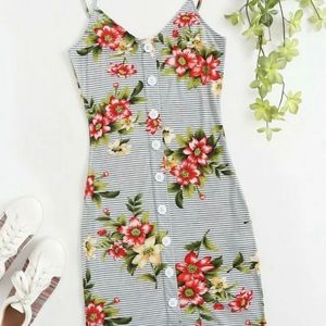 NWOT button down striped floral sleeveless dress